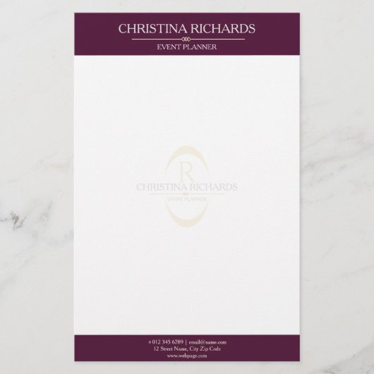 Monogram Bordeaux Moderne Elegante Zakelijk Briefpapier (Voorkant)