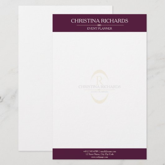 Monogram Bordeaux Moderne Elegante Zakelijk Briefpapier (Voorkant / Achterkant)