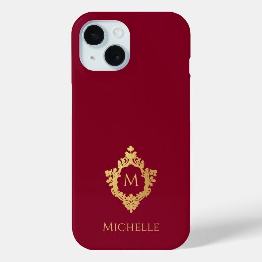 Monogram bordeauxrood namaak goud Crest Initiaal e Case-Mate iPhone Case (Achterkant)