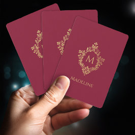 Monogram bordeauxrood namaak gouden wapen elegant  pokerkaarten