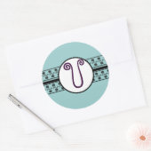 Monogram Borders Blue Ronde Sticker (Envelop)