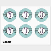 Monogram Borders Blue Ronde Sticker (Vel)