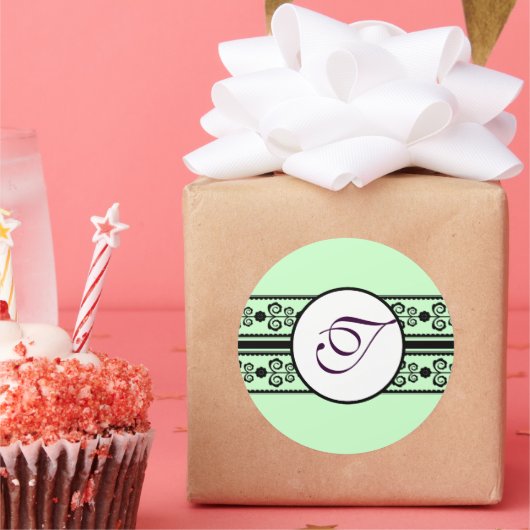 Monogram Borders Mint Ronde Sticker (Feest)