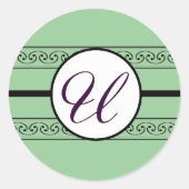 Monogram Borders Mint Ronde Sticker (Voorkant)