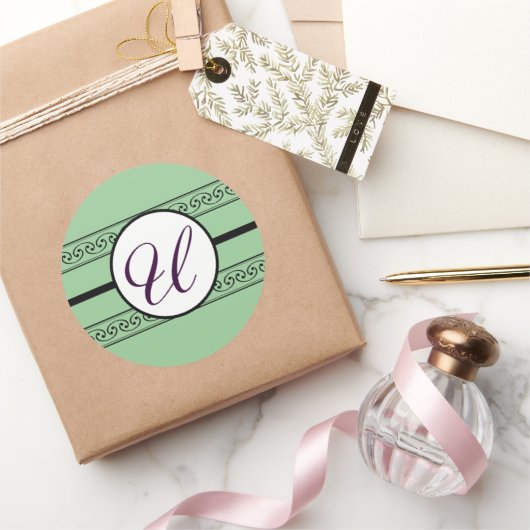 Monogram Borders Mint Ronde Sticker (Geschenken)