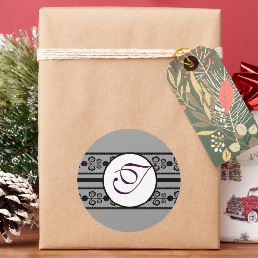 Monogram Borders Mint Ronde Sticker (Feestdagen)