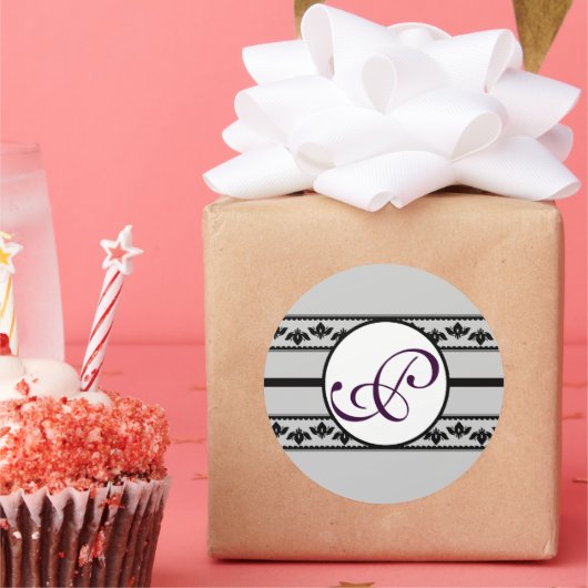 Monogram Borders Mint Ronde Sticker (Feest)