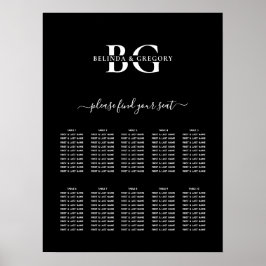 Monogram-borduurstoeltje voor zwart en wit poster