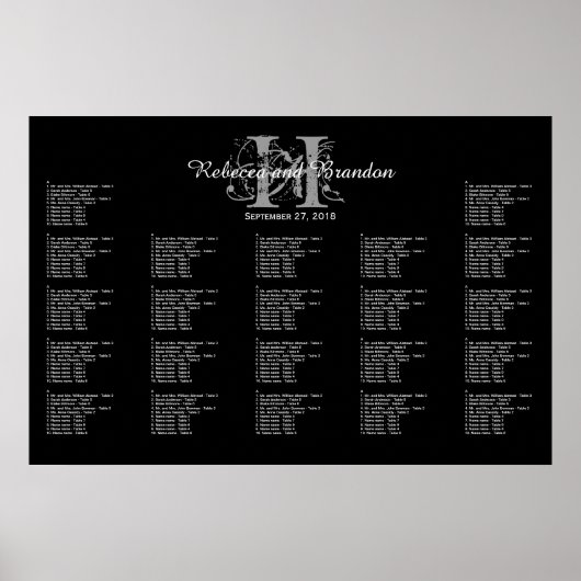 Monogram-borduurstoeltje voor zwart en wit poster (Voorkant)