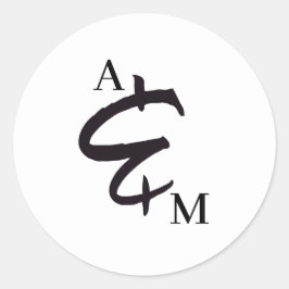 Monogram Borstel Ampersand White Wedding Ronde Sticker