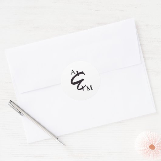 Monogram Borstel Ampersand White Wedding Ronde Sticker (Envelop)