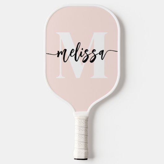 Monogram borstel kalligrafie Blush roze Pickleball Paddle (Achterkant)