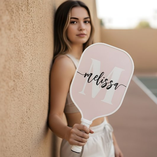 Monogram borstel kalligrafie Blush roze Pickleball Paddle