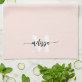 Monogram borstel kalligrafie Blush roze Theedoek (Gevouwen)