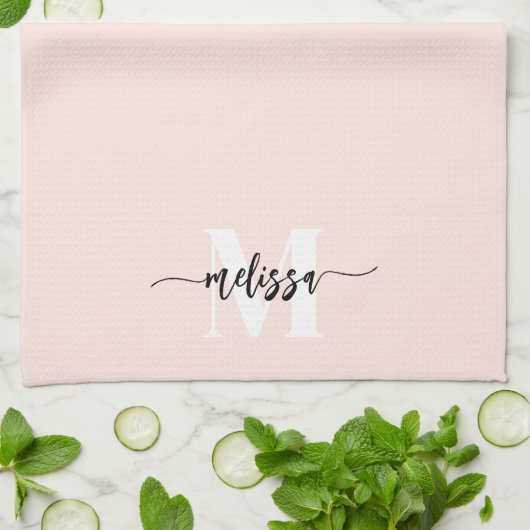 Monogram borstel kalligrafie Blush roze Theedoek (Gevouwen)