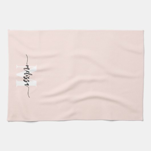 Monogram borstel kalligrafie Blush roze Theedoek (Horizontaal)