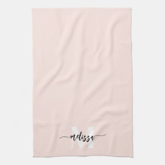 Monogram borstel kalligrafie Blush roze Theedoek (Verticaal)