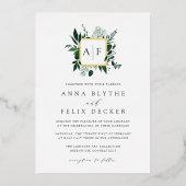 Monogram Bos Bruiloft Folie Uitnodiging (Voorkant)