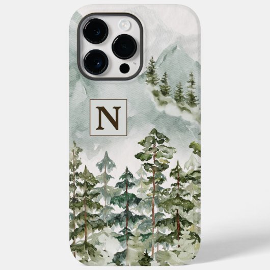 Monogram Bos en Berg Natuur Waterverf Case-Mate iPhone Case (Achterkant)