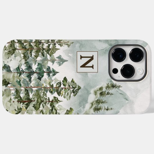 Monogram Bos en Berg Natuur Waterverf Case-Mate iPhone Case (Achterkant (horizontaal))