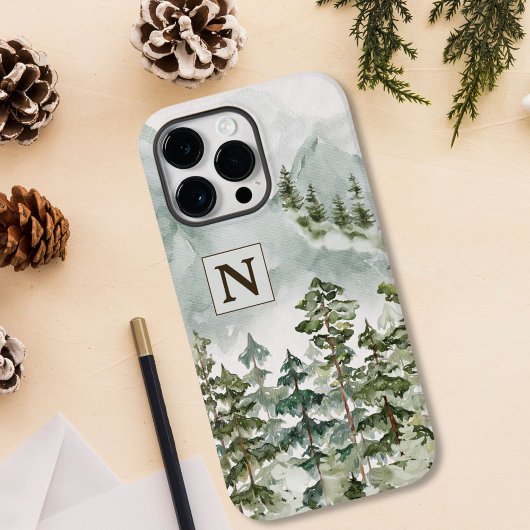 Monogram Bos en Berg Natuur Waterverf Case-Mate iPhone Case