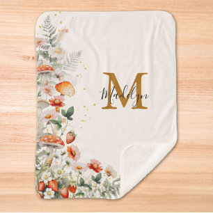 Monogram Bos Paddenstoelen Bloemen Bloemrijk botan Sherpa Deken
