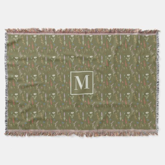 Monogram Bosgroen Aquarel Bloementuin Deken (Voorkant)