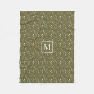 Monogram Bosgroen Aquarel Wilde Bloementuin Fleece Deken