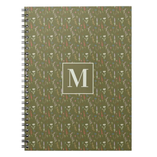 Monogram Bosgroene Aquarel Wilde Bloementuin Notitieboek (Voorkant)