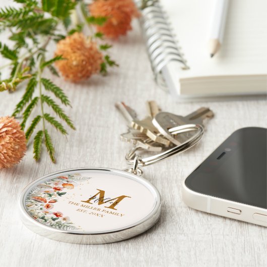 Monogram Bospaddenstoelen Bloemen Bloemen Floral b Sleutelhanger (Zijkant)