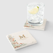 Monogram Bospaddenstoelen Bloemen Bloemen Floral b Stenen Onderzetter (Zijkant)