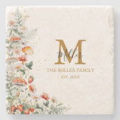 Monogram Bospaddenstoelen Bloemen Bloemen Floral b Stenen Onderzetter (Voorkant)