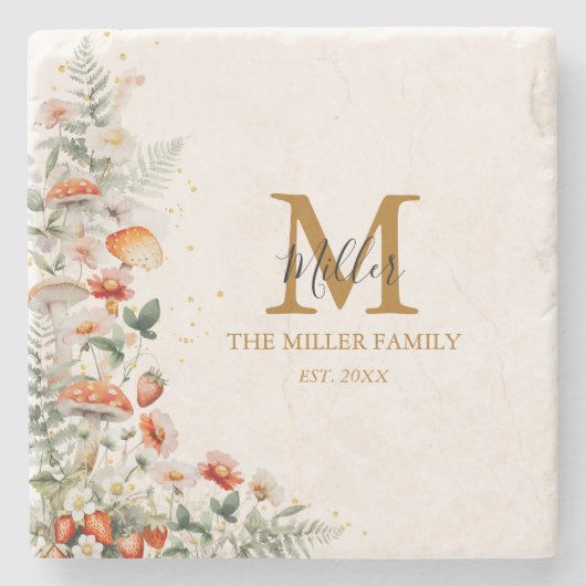 Monogram Bospaddenstoelen Bloemen Bloemen Floral b Stenen Onderzetter (Voorkant)