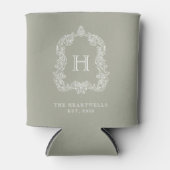 Monogram Botanical Crest Sage Green Wedding Blikjeskoeler (Voorkant)