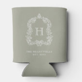 Monogram Botanical Crest Sage Green Wedding Blikjeskoeler (Achterkant)
