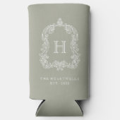 Monogram Botanical Crest Sage Green Wedding Seltzer Blikjeskoeler (Voorkant)