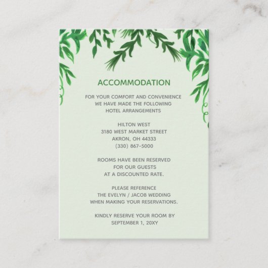 Monogram Botanical Greenery accommodatiekaart Informatiekaartje (Voorkant)