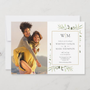 Monogram Botanical Greenery Photo Wedding Kaart