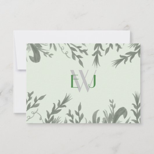 Monogram Botanical Greenery Wedding rsvp Kaart (Achterkant)