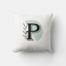  Monogram Botanical Leaf P letter Throw Pillow  Kussen