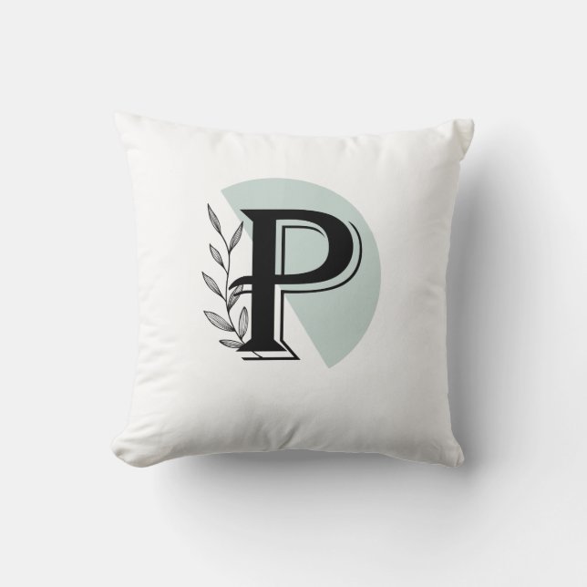 Monogram Botanical Leaf P letter Throw Pillow  Kussen (Voorkant)