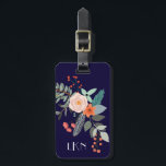 Monogram Botanisch Bagagelabel<br><div class="desc">Een kleurrijke spray van grafische botanische bloemen versiert dit bagagelabel en kan gepersonaliseerd worden met drie monogram initialen en je contactgegevens op de achterkant. De achtergrond is een rijke marineblauw.</div>