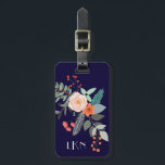 Monogram Botanisch Bagagelabel<br><div class="desc">Een kleurrijke spray van grafische botanische bloemen versiert dit bagagelabel en kan gepersonaliseerd worden met drie monogram initialen en je contactgegevens op de achterkant. De achtergrond is een rijke marineblauw.</div>