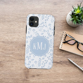 Monogram Botanisch Blauw Eenvoudig Florentijn Patr Case-Mate iPhone Case