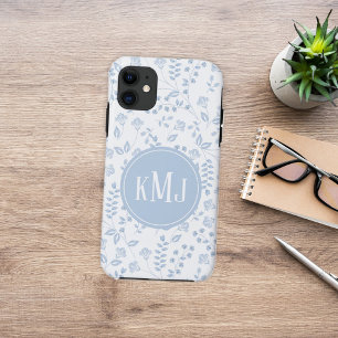 Monogram Botanisch Blauw Eenvoudig Florentijn Patr Case-Mate iPhone Case
