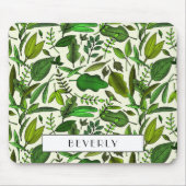 Monogram Botanisch Groene Bladeren Patroon Muismat (Voorkant)