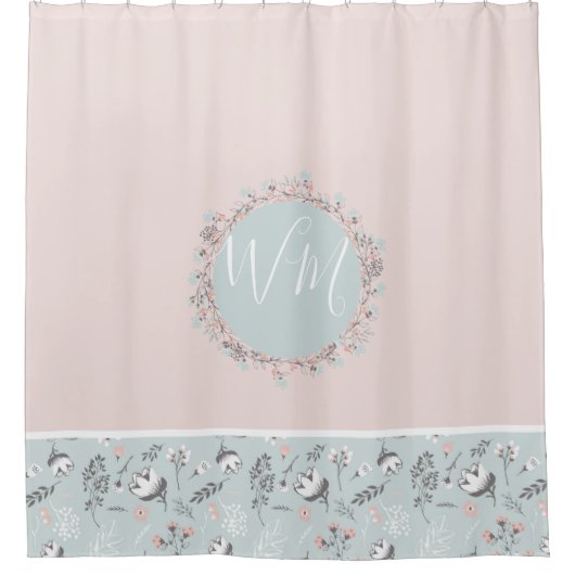 Monogram Botanisch Land Roze Douchegordijn (Voorkant)