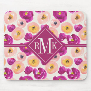 Monogram   Botanisch patroon Waterverf Muismat