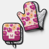 Monogram | Botanisch patroon Waterverf Ovenwant & Pannenlap Set (Voorkant / Achterkant)