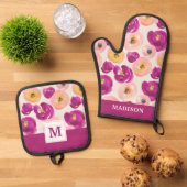 Monogram | Botanisch patroon Waterverf Ovenwant & Pannenlap Set (Top down)